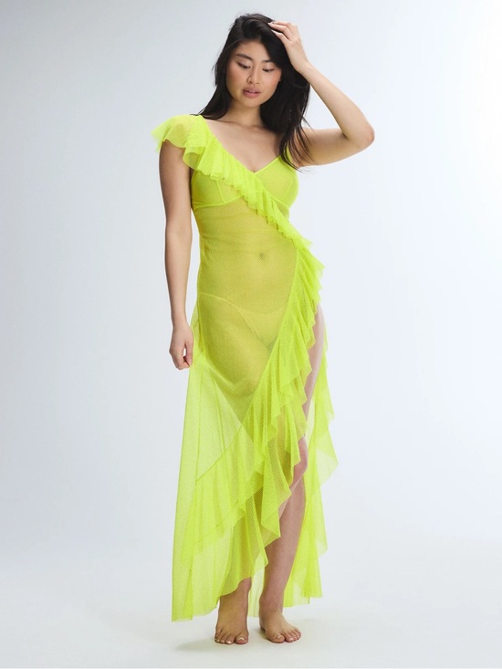 Savage X Fenty Dresses & Skirts - Savage X Fenty Neon Lime Ruffle One-Shoulder Maxi Dress